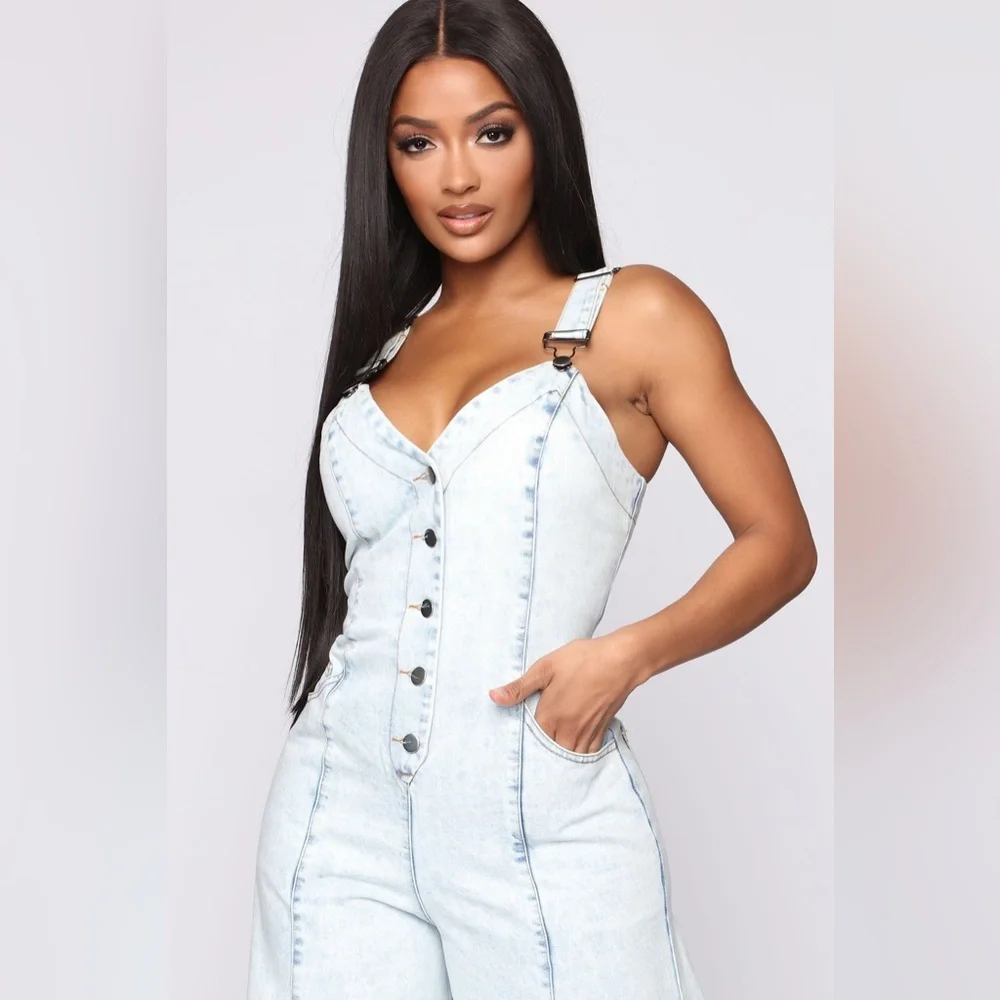 Fashion Nova‎ Light Blue Denim Overalls